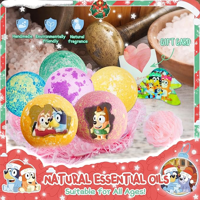 Bath Bombs for Kids: XXL Bath Bombs with Surprise Inside, Organic Bath Bombs Rich in Natural Essential Oils, Kids Bath Bombs Gift Set for Dry Skin Moisturize, Gifts Card for Kids (6 Pcs)