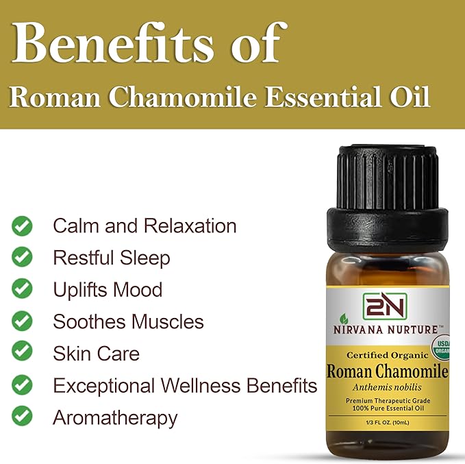 Roman Chamomile Essential Oil USDA Certified Organic, 100% Pure Natural Premium Grade, Undiluted