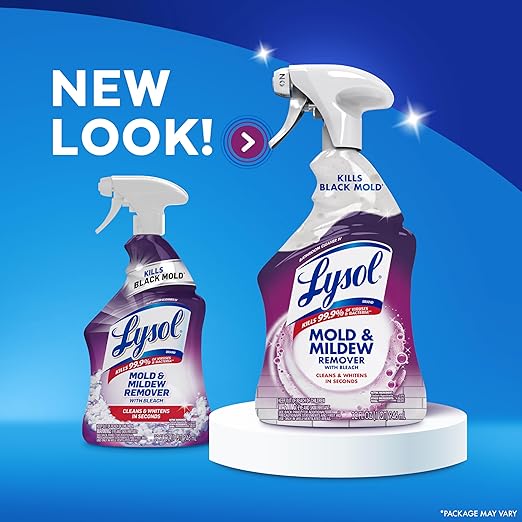 Lysol Mold & Mildew Remover Spray, Bathroom & Shower Cleaner, Disinfectant Spray, Stain Remover with Bleach, Tough on Black Mold, Multipurpose Cleaner for Home and Kitchen, 32oz (Pack of 4)