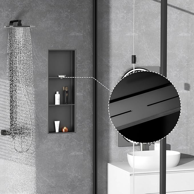 Neodrain 12X36 Inch Shower Niche, Gun Metal 3-Tier Stainless Wall Niche NO Tile Needed Recessed for Bathroom Storage Insert Shower Wall Cabinet Waterproof