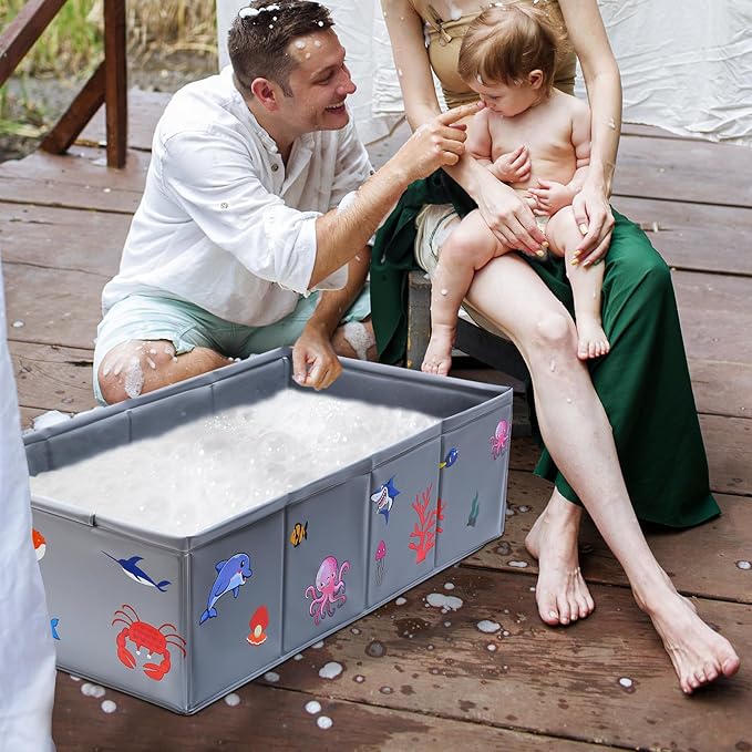Portable Foldable Baby Bathtub with Drain Plug, 30" L x 15.2" W x 8.6" H Kids Travel Tub, Converts Shower to Tub, No Assembly Folds Flat for Storage, for Infant Toddler 6M-5 Years
