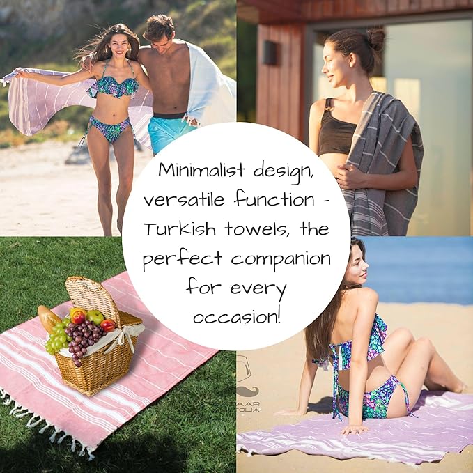 Bazaar Anatolia Turkish Beach Towel – 100% Cotton, Quick Dry, Sand Free Towel for Bathroom, Travel, Camping – Oversized 71x39 Inches – Stripe Beige