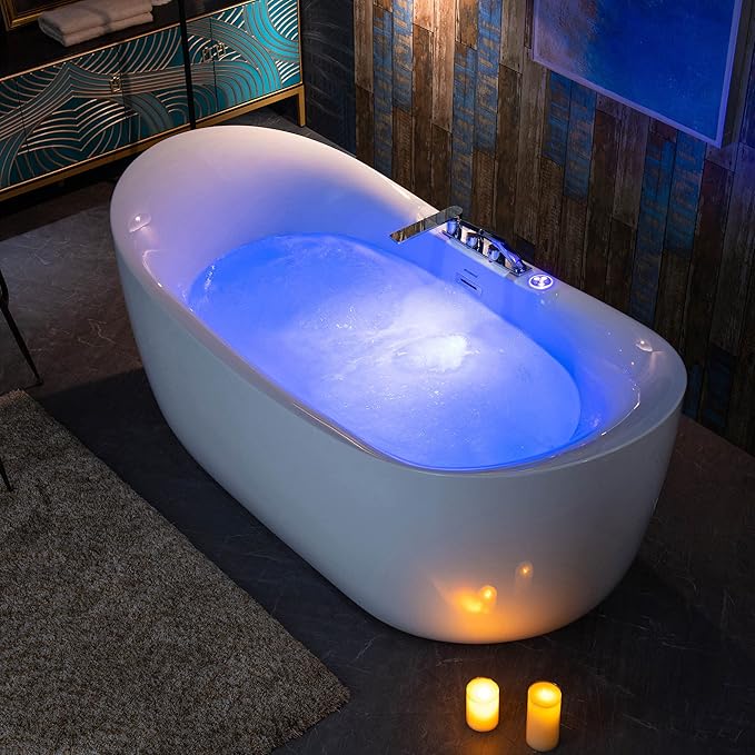 WOODBRIDGE 72" x 35-3/8" Whirlpool Water Jetted and Air Bubble Freestanding Heated Soaking Combination Bathtub wirh LED control panel and Faucet, BJ400+F0041CH