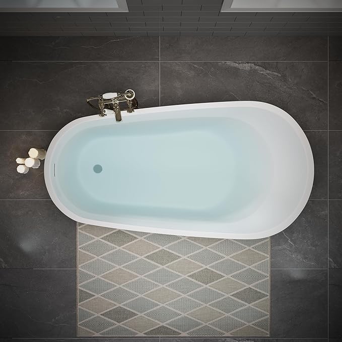 ABRUZZO 55" Acrylic Freestanding Bathtub - Deep Soaking Tub with Pop-Up Drain & Overflow, Glossy White Standalone Bathtub for Modern Bathroom, Fiberglass Reinforced Construction