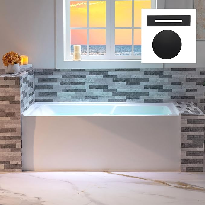 WOODBRIDGE 54" Acrylic Rectangular Alcove Soaking Bathtub in White with Right Drain, Matte Black Pop-Up Drain Included BA5430R