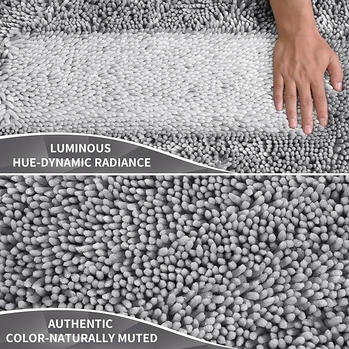 Yimobra Long Bathroom Rugs Runner 55x24 Inch, Extra Thick Soft Absorbent Chenille Bath Mat, Non Slip Machine Washable, Quick Dry Bath Rugs for Bathroom Floor, Tub and Shower, Light Grey