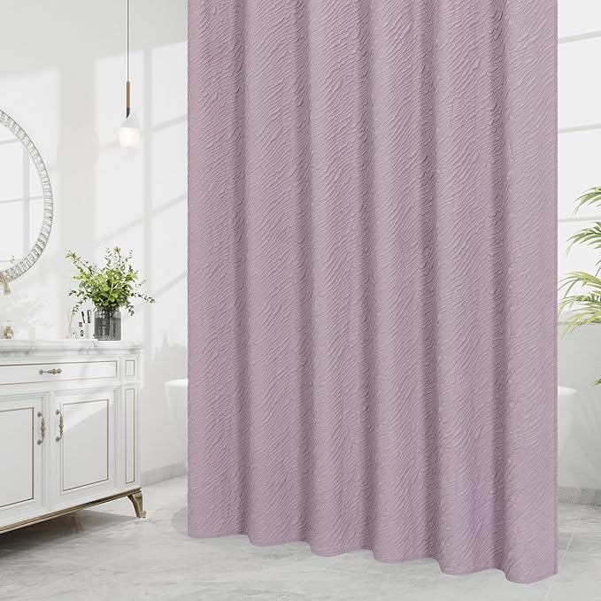 MitoVilla Lavender Shower Curtain, Farmhouse Waves Fabric Shower Curtains for Modern Hotel Bathroom Decor, 3D Geometric Embossed Textured, Waterproof & Wrinkle Resistant, 72 x 72