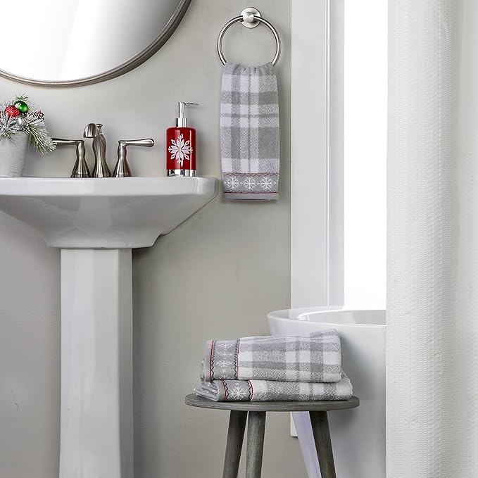 SKL Home Winter/Christmas Whistler Plaid Hand Towel 2pc Set for Bath/Kitchen/Bar & Gift, Gray