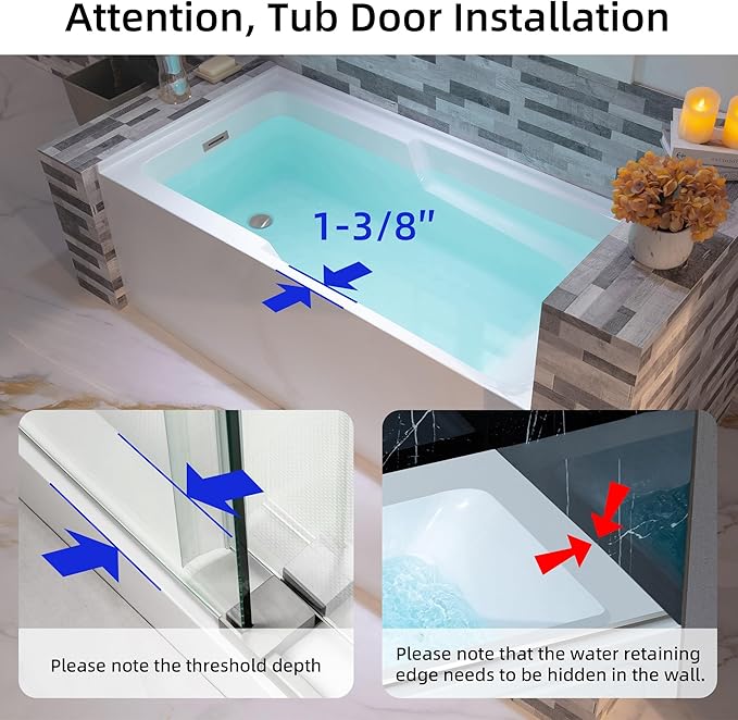 WOODBRIDGE 54" Acrylic Rectangular Alcove Soaking Bathtub in White with Left Drain, Chrome pop-UP Drain Included BA5430L