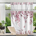No Hook Shower Curtain and Liner Set, Dark Red Eucalyptus Floral Shower Curtains for Bathroom, Bath Curtain Sets with Snap in Liner, Waterproof with See Through Top Window, 71x84 Inches