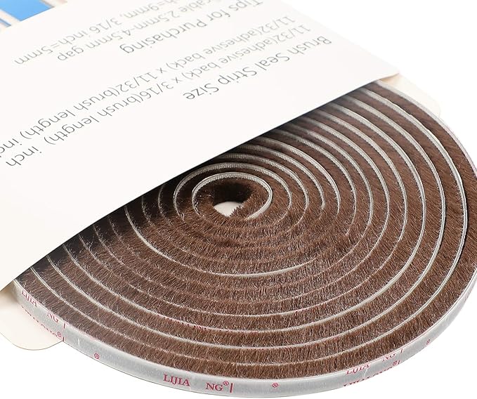 TORRAMI Felt Pile Weather Stripping Brush Strip for Window and Door Seal 11/32 inch x 11/32 inch x 16 ft,Strong Adhesive Backing Door Felt Strip for Sealing Insulation, Brown