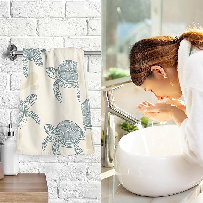 Sea Turtles Style Hand Towels for Bathroom Set of 2 Cotton Face Towel Soft Absorbent Bath Towels for Hotel Gym Spa Yoga Home Decorative, 16x28in