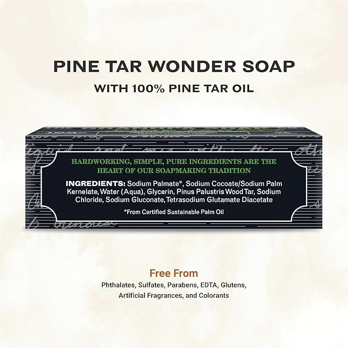 The Grandpa Soap Company Pine Tar Bar Soap for Men- Made With Pine Tar Oil, 3 in 1 Cleanser Deodorizer and Moisturizer, Dermatologist Tested, Safe for Sensitive Skin, 3.25 Oz, 6 Pack