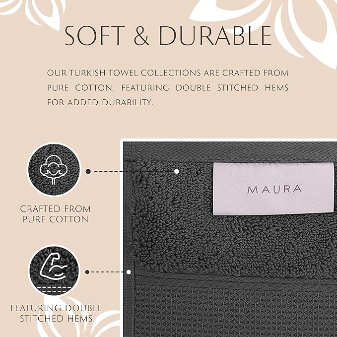MAURA Grey Bath Towel Set of 8 for Bathroom. Turkish Cotton Luxury Bath Towels. Extra Large, Thick, Plush & Soft. Hotel & Spa Quality - Space Gray