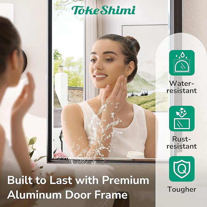 TokeShimi 36x24 Recessed Medicine Cabinet with Mirror Black, Beveled Bathroom Mirror with Storage Aluminum, Surface Mounted Metal Medicine Cabinets for Bathroom Vanity Wall