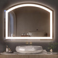Hasipu 36" x 28" Arch LED Bathroom Mirror, Frontlit Wall-Mounted Vanity Mirror with Lights, Defogging, Smart Touch, Dimmable 3 Color Modes, Safety Shatterproof Glass Coating