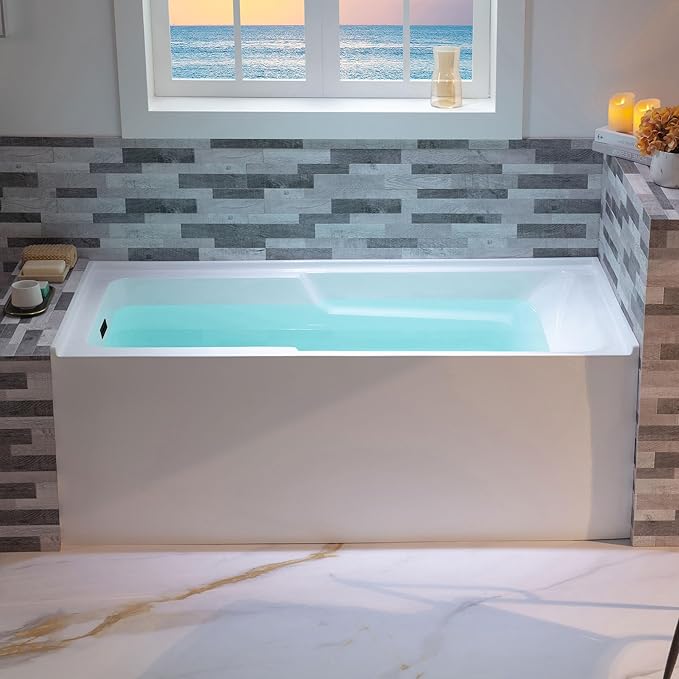 WOODBRIDGE 60" Acrylic Rectangular Alcove Soaking Bathtub in White with Left Drain, Oil Rubbed Bronze pop-UP Drain Included BA6030L