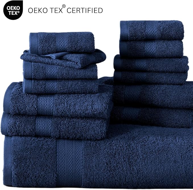 LANE LINEN 100% Cotton Bathroom Towel Set - 6 Pieces - Ring Spun, Super Soft & Highly Absorbent - 2 Bath, 2 Washcloths, 2 Hand Towels for Bathroom - Minimal Lint & Fading, Pre Shrunk - Navy Blue