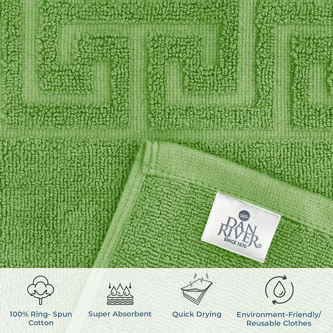 DAN RIVER Greek Cotton Bath Mats Set of 2 – Not a Bathroom Rug, Ultra Soft, Highly Absorbent & Machine Washable Bath Mat Towel for Bathroom Floor Mat – Durable, Quick-Dry, 21x34 Inches, Sage Green