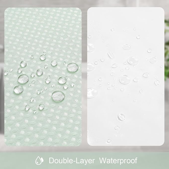 3 in 1 Long Mint Green Shower Curtain Set-72 W x 78 H, Modern Waffle and PEVA Liner Set with 12 Stainless Steel Hooks, Waterproof Fabric for Bathroom