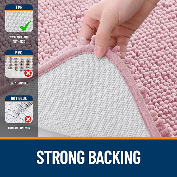 OLANLY Bathroom Rugs 30x20, Extra Soft Absorbent Chenille Bath Rugs, Rubber Backing Quick Dry, Machine Washable Bath Mats for Bathroom Floor, Tub and Shower, Home Decor Accessories, Dusty Rose