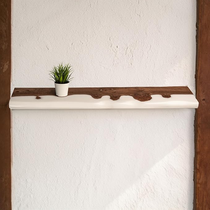RWA Live Edge Floating Shelf – Unique Wood Floating Shelf for Wall Decor, Living Room, Bedroom, or Bathroom – Stylish Decorative Wall Shelves for Home & Office (Live Edge, Pearl - 12x6)
