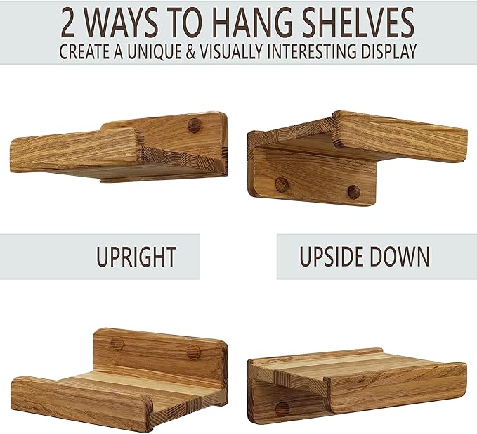 Handcrafted, Floating Shelves for Wall 5 inch, Waterproof, Wall Storage Shelves with Lip, Display Picture Ledge Shelf for Living Room Photo Frame, Natural Wood Hanging Book Shelves (Natural, Set 4)
