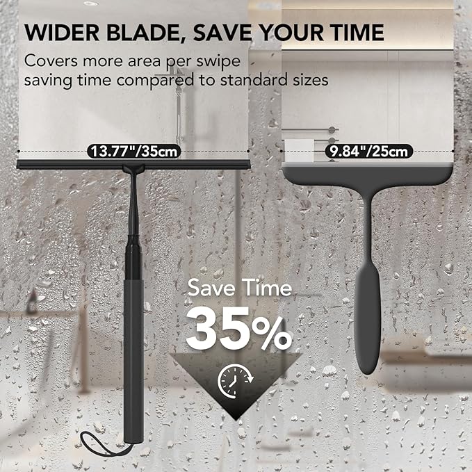 Shower Squeegee with Long Handle, 15-51" Telescopic Squeegee for Window Cleaning, Window Squeegee for Glass Doors, Extendable Window Cleaner Tool for Tile Walls, Sliding Door, Floor, Car Windshield-BK