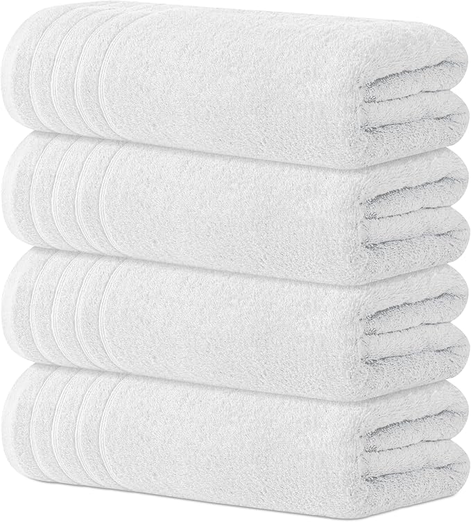 Avalon Towels Bath Towels Set of 4, Size 30 x 60 Inches, Highly Soft and Absorbent, Quick Drying, Lightweight, Perfect for Daily Use (White)