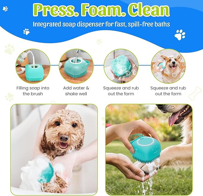 Dog Washing Hose Attachment–ALL IN ONE Dog Bath Supplies,Hose Soap Sprayer,Dog Washing Kit,Dog Drying Towel,Dog Tooth Brush, Dog Washing Brush, Dog Bath Scrubber and Dog Shampoo Brush