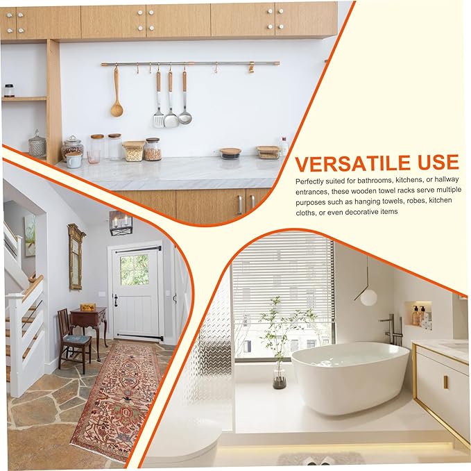 2Pcs Wooden Towel Racks for Bathroom, Wall Mounted Wooden Towel Hooks for Bathroom Kitchen Home Decoration Easy to Install Black Walnut