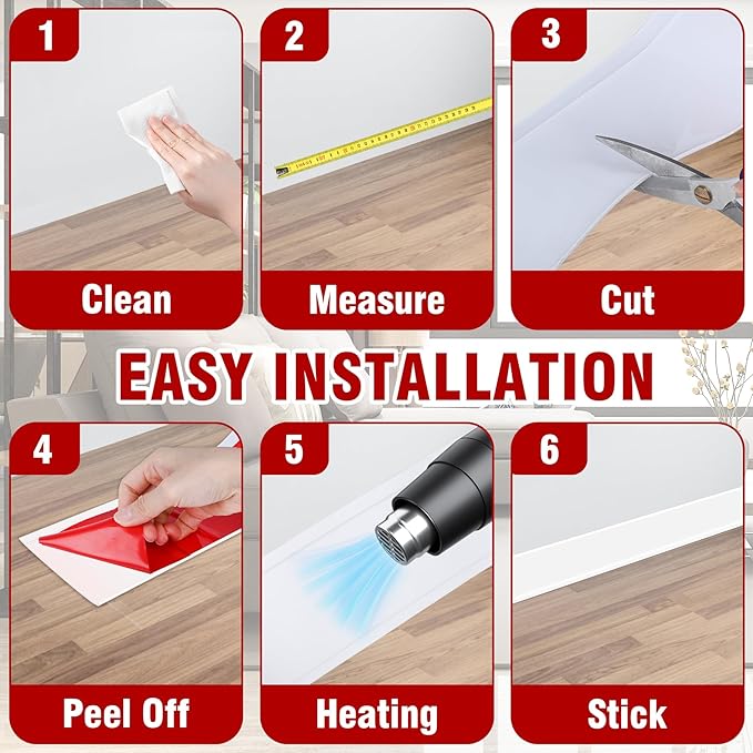 Vinyl Baseboard Molding Trim 3 Inch x 20 Feet Peel and Stick Baseboard Trim Flexible PVC Cove Base Moulding Self-Adhesive Trim for Garage Bathroom Cabinet Floor Walls, White