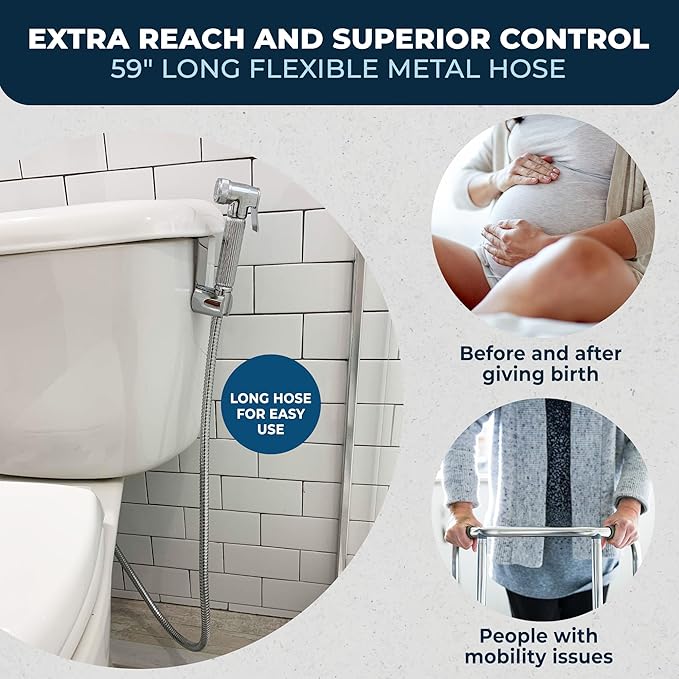 HammerHead Showers Solid Metal Handheld Bidet Sprayer for Toilet, Handheld Bidet Attachment with 59-Inch Hose and Leak-Proof T-Valve, Jet Spray for Toilet, Muslim Shower, Chrome