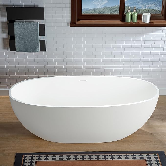 WOODBRIDGE 61 in. x 30.75 in. Stone Resin Luxury Contemporary Solid Surface Freestanding Bathtub in Matte White