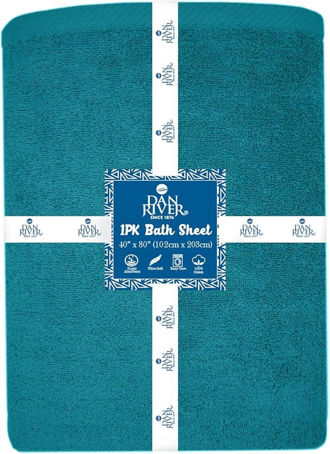 DAN RIVER Pack of 1 Bath Sheet 40x80 Inches, Premium Oversized Towels for Adults, Super Soft and Quick Dry - Teal