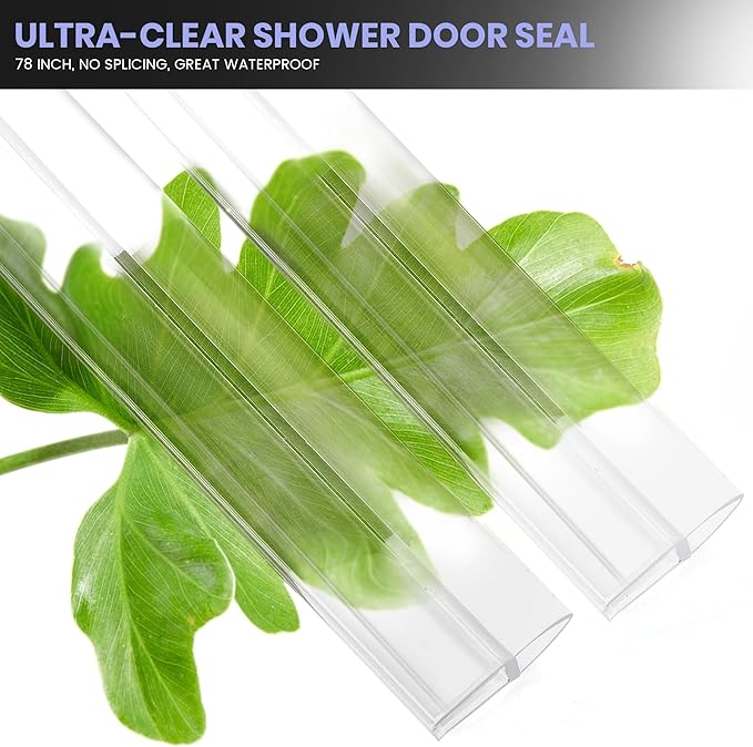 Bathroom Shower Door Seal Strip, 2PCS 78 Inch Shower Door Bottom&Side Seal Strips, U-Type PVC Transparent Shower Door Seal Strip for 1/4"(6MM) Frameless Shower Door
