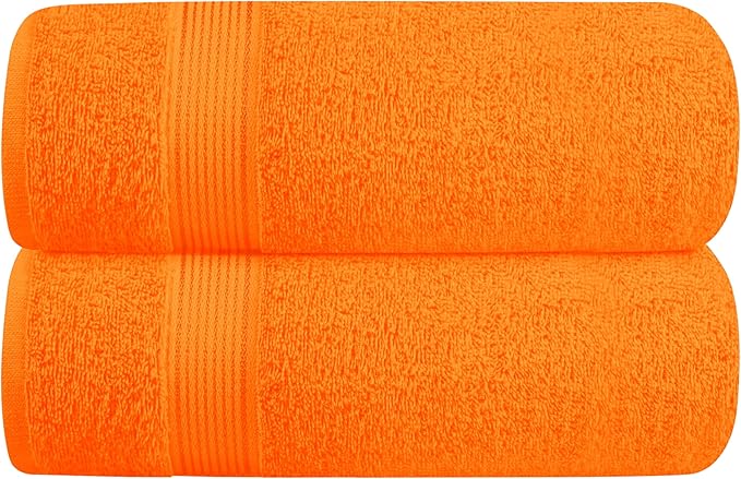 Elvana Home Cotton 2 Pack Oversized Bath Towel Set 28x55 inches, Large Bath Towels, Ultra Absorbant Compact Quickdry & Lightweight Towel, Ideal for Gym Travel Camp Pool - Orange
