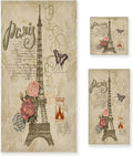 Vintage Butterfly Paris Eiffel Tower 3 Piece Towel Bathroom Sets, 1 Bath Towel, 1 Washcloth, 1 Hand Towel, Cotton Fast Dry Soft Absorbent Towel Set for Home Kitchen Family