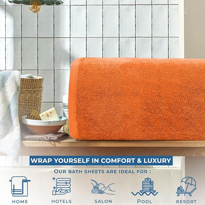DAN RIVER Pack of 1 Bath Sheet 40x80 Inches, Soft Fluffy Bath Sheets Towels for Adults, Quick Dry Shower Towels - Orange