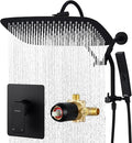 G-Promise 14 Inches Shower Faucet Sets Complete, All Metal Rainfall Shower Head and Handle Set, Extended Downward Diverter, Extension Arm and Pressure Balance Rough-in Valve Included