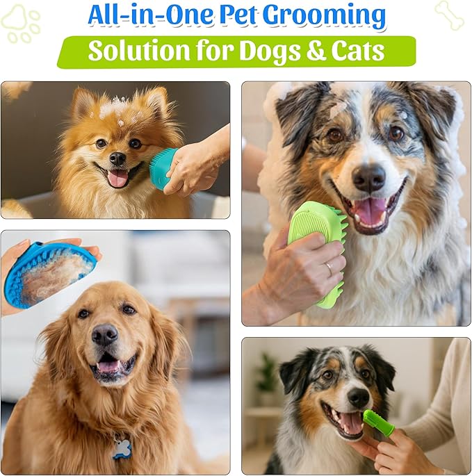 Dog Washing Hose Attachment–ALL IN ONE Dog Bath Supplies,Hose Soap Sprayer,Dog Washing Kit,Dog Drying Towel,Dog Tooth Brush, Dog Washing Brush, Dog Bath Scrubber and Dog Shampoo Brush