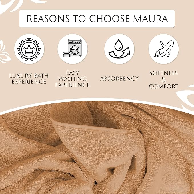 Maura Exquisite 4-Piece Turkish Bath Towel Set: Ultra-Soft, Thick, and Plush Towels for a Premium Hotel Experience in Timeless Classic Brown Elegance, Extra Large 30"x56"