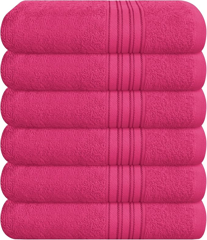 BOUTIQUO Ultra Soft Cotton 6 -Piece Hand Towel Set 16x24 Inch, Ideal for use in Bathroom, Kitchen, Gym, Spa & General Cleaning, Compact & Lightweight Multi Purpose Hand Towels - Hot Pink