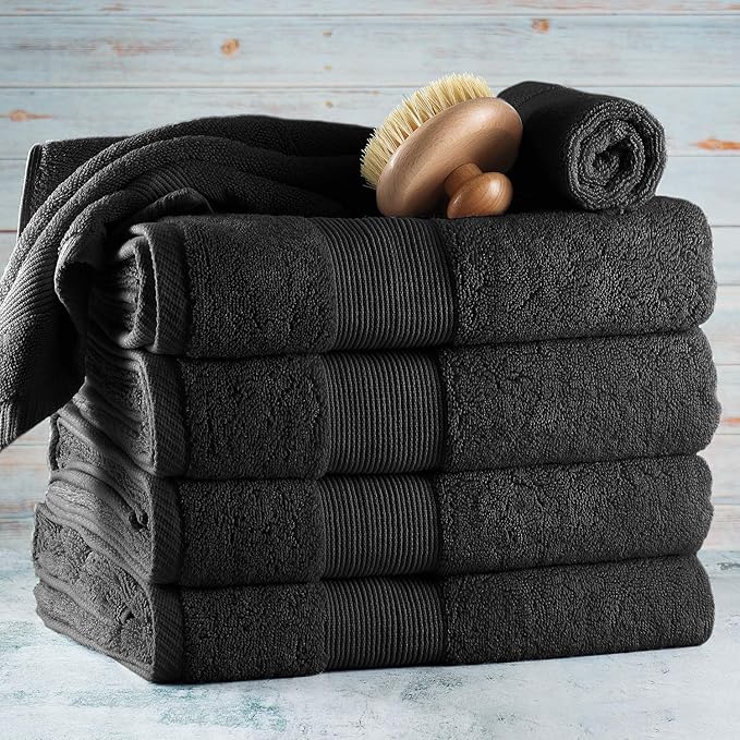Hearth & Harbor Bath Towels for Bathroom - 100% Ring Spun Cotton Luxury Bathroom Towels - Ultra Soft & Highly Absorbent, Bath Towels Set of 6 - Black
