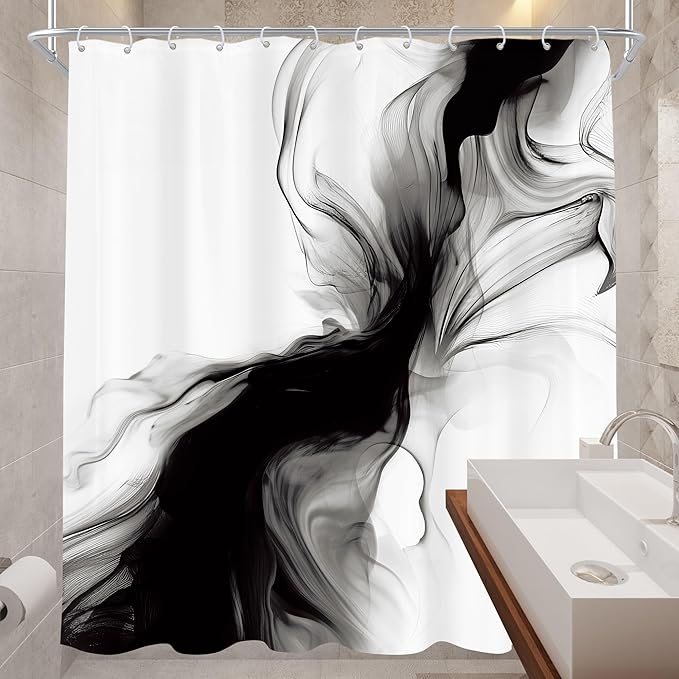 Cinbloo Extra Long Black and White 72Wx84H Shower Curtain Abstract Marble Modern Neutral Ombre Grey Minimalist Bathroom Curtain Set Elegant Chic Simple Ink Texture Bath Bathroom Accessories Decor