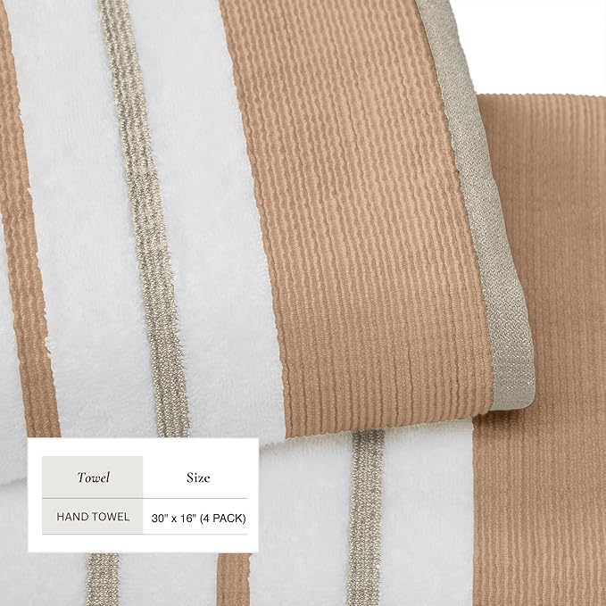 Great Bay Home Decorative Hand Towel Set - Luxury Cotton 4 Pack 26x16 Hand Towel Set - Luxurious, Ultra-Soft, Durable Towels for Bathroom Decor (Clay/Taupe)