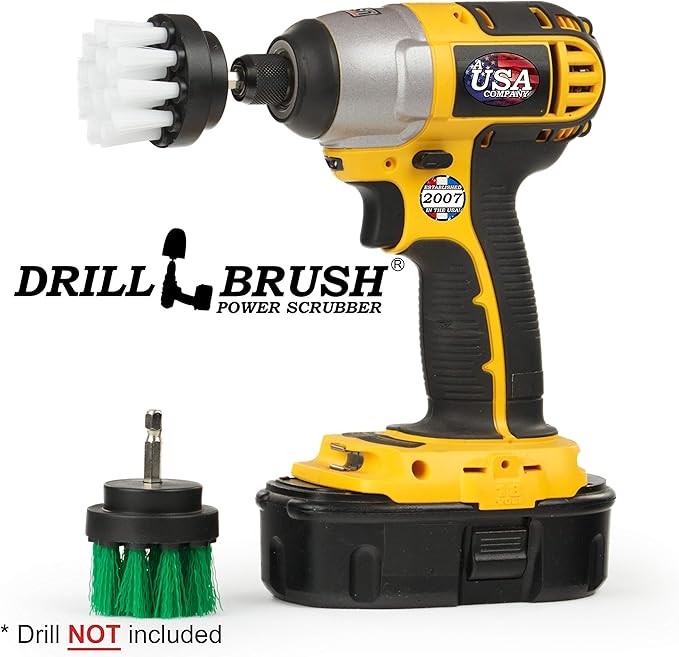 Drill Brush - Grout Cleaner - 2-inch Diameter Round Spin Brush Set - Kitchen Accessories - Scrub Stove, Oven, Sink, Tile - Carpet Cleaner - Leather, Upholstery, Fabric - Wheel Brush - Glass Cleaner