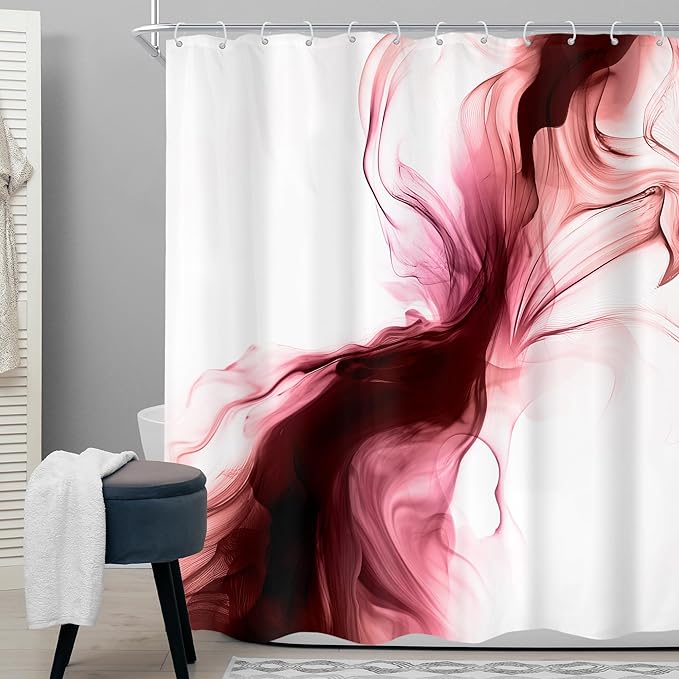 Cinbloo Red Burgundy Shower Curtain 60Wx72H Abstract Marble Ombre Modern Ink Texture Minimalist Elegant Smoke Shapes Bathroom Curtain Set Dark Aesthetic Women Neutral Bath Bathroom Accessories Decor