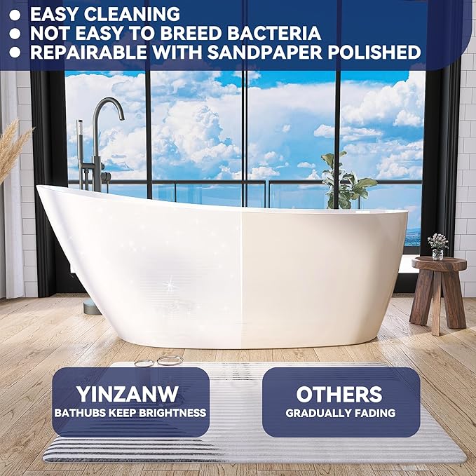 59" Acrylic Free Standing Tub, Stand Alone Tub, Freestanding Bathtub, Soaking Bathtub, cUPC Certified, CM(Glossy White)