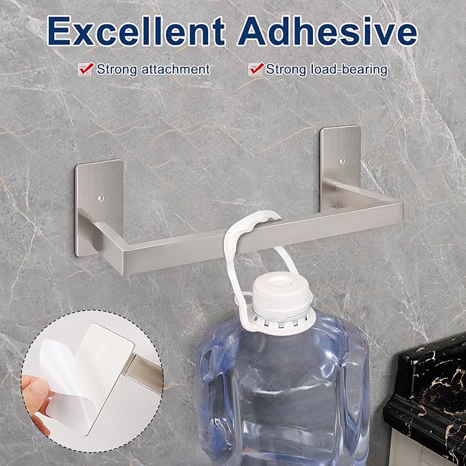NearMoon Self Adhesive Bathroom Towel Bar, Stainless Steel Square Bath Wall Shelf Rack Hanging Towel Stick On Sticky Hanger Contemporary Style, Towel Rack Wall Mounted (12 Inch, Brushed Nickel)